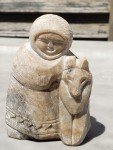 Hand-Carved Inuit Soapstone Hunter with Dog