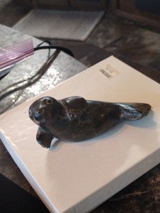Hand Carved Brown Veined Marble Inuit Seal