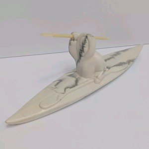 Inuit Kayak Carving with Harpoon & Faux Marble