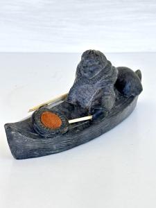 Inuit Stone Hunter in Kayak Sculpture