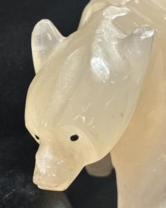 Carved Calcite Polar Bear Figurine with Black Eyes