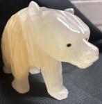 Carved Calcite Polar Bear Figurine with Black Eyes
