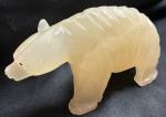 Carved Calcite Polar Bear Figurine with Black Eyes