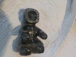 Hand Carved Soapstone Inuit Sled Driver Figure