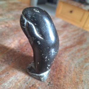 Black Soapstone Seal Carving with Fish Detail