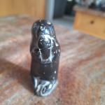 Black Soapstone Seal Carving with Fish Detail