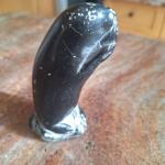 Black Soapstone Seal Carving with Fish Detail