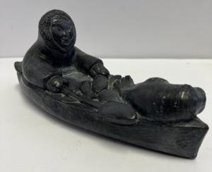 Wolf Sculpture with Seal - Handmade Inuit Art