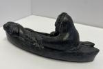 Wolf Sculpture with Seal - Handmade Inuit Art