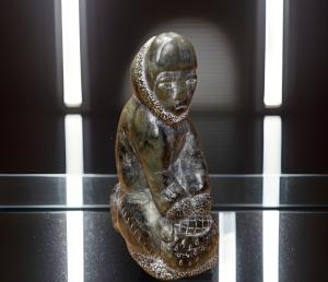 Inuit Soapstone Fisherman Carving - 7 Inches