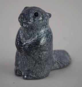 Inuit Soapstone Beaver Sculpture with Wolf Design