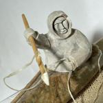 Inuit Hunter Soapstone Kayak Figurine Art Piece
