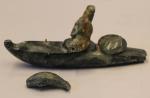 Inuit Soapstone Carving: Man in Kayak and Seal