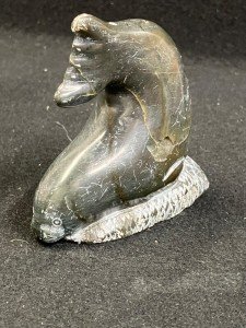 Signed Inuit Soapstone Seal Carving by Daniel