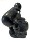 Black Soapstone Inuit Carving Sculpture - Signed