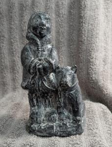 Wolf Soapstone Sculpture with Dog - Inuit Art