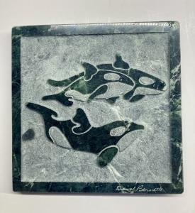 David Bernett Inuit Orca Green Marble Sculpture