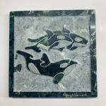 David Bernett Inuit Orca Green Marble Sculpture