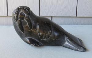 Vintage Inuit Soapstone Walrus Carving - Signed