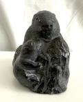 Black Soapstone Beaver Figurine - 3" Inuit Art