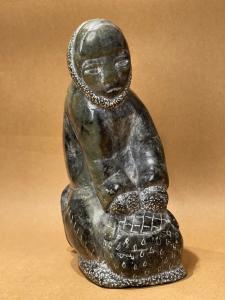 Inuit Fisherman Soapstone Carving - 7 Inches