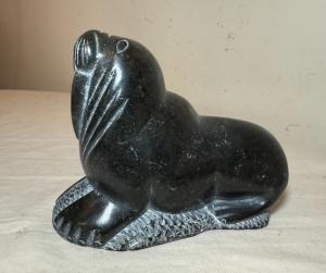 Isa Kasudluak Soapstone Walrus Inuit Sculpture