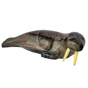 Soapstone Walrus Carving with Tusks - Inuit Art