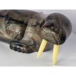 Soapstone Walrus Carving with Tusks - Inuit Art
