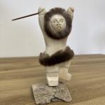 Inuit Hunter Sculpture with Spear and Fur Trim