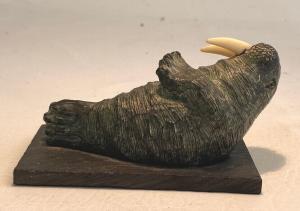 Inuit Art Soapstone Walrus Figurine with Slate Base