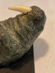 Inuit Art Soapstone Walrus Figurine with Slate Base