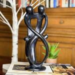Soapstone Family Sculpture - 10-inch Black Carving