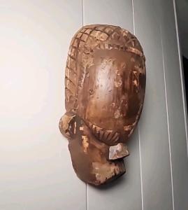 Stone Carved Alien Face Sculpture Wall Art