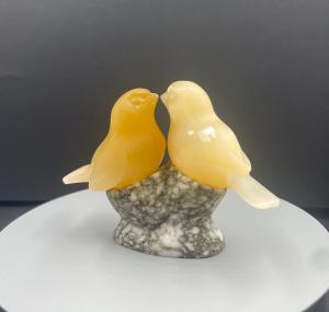 Stone Carved Orange Sparrow Sculpture, Adorable Folk Art