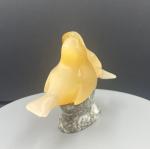 Stone Carved Orange Sparrow Sculpture, Adorable Folk Art