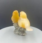 Stone Carved Orange Sparrow Sculpture, Adorable Folk Art