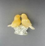 Stone Carved Orange Sparrow Sculpture, Adorable Folk Art