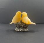 Stone Carved Orange Sparrow Sculpture, Adorable Folk Art