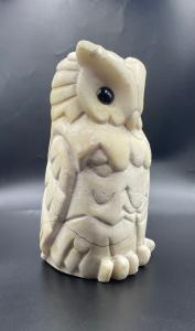 White Stone Polar Owl Sculpture – Rustic Inuit Art
