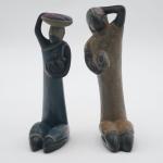 Stone Carved Inuit Women Figurines - 7.5" Pair