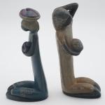 Stone Carved Inuit Women Figurines - 7.5" Pair