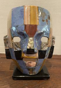 Teal Blue Mosaic Burial Mask Stand 8.6