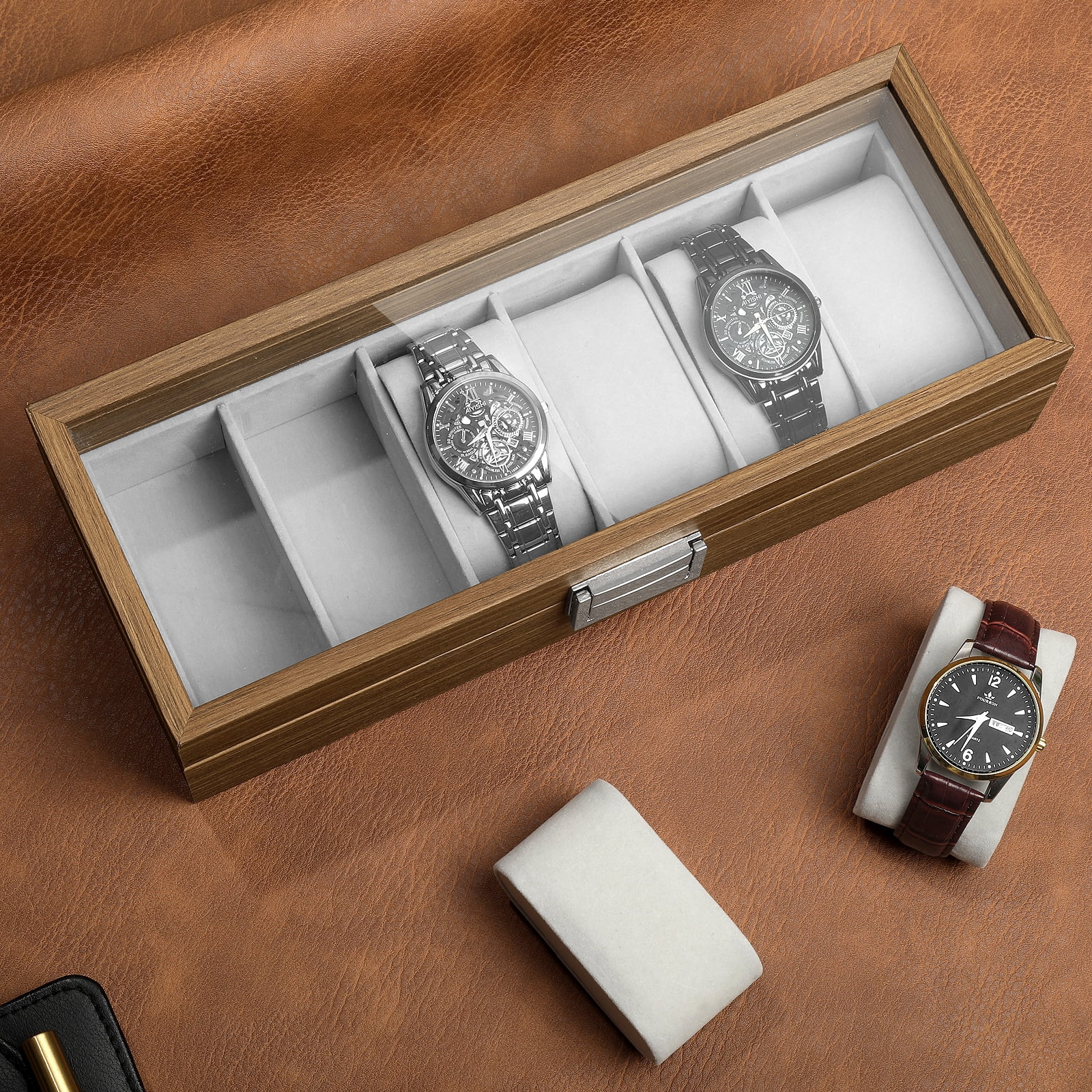 Men's 6-Slot Wood Watch Display Case