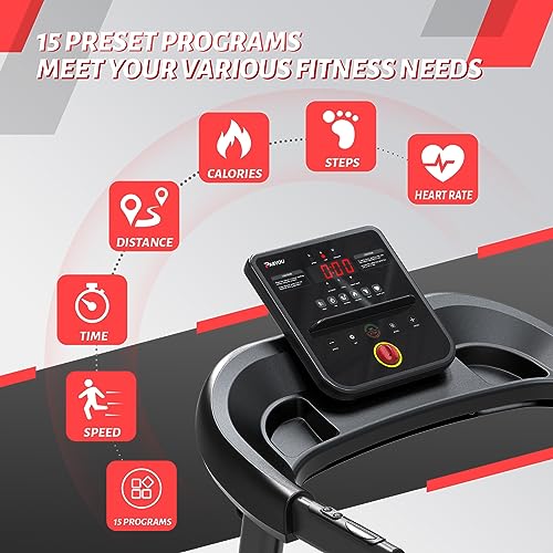 PASYOU Foldable Treadmill - Bluetooth Connectivity, 15 Pre-Programs