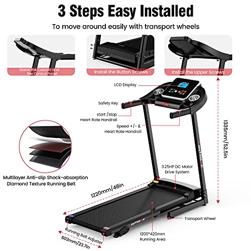 Bluetooth Folding Treadmill with Heart-rate Sensor, Multi-functional Display