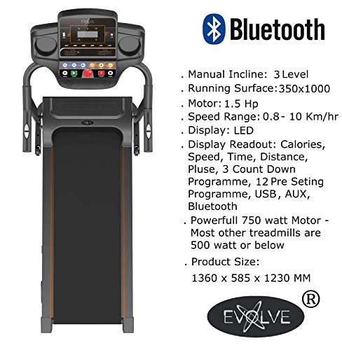 EVOLVE B1 Motorized Electric Treadmill - Inclination, Foldable, 12 Programs