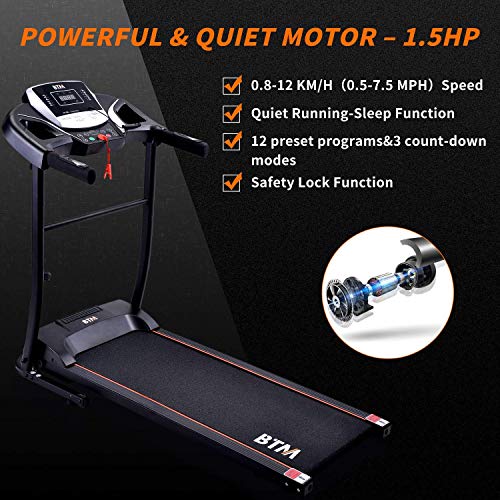 BTM W501 Electric Treadmill - USB, Speakers, 12KM/H
