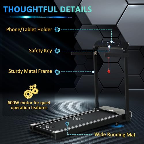 HOMCOM Folding Treadmill, 1.85HP Machine 12KM/H 12 Pre-Programs