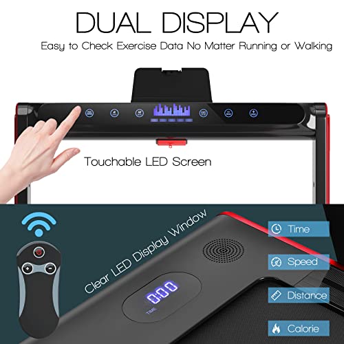 2-In-1 Folding Electric Treadmill with APP Control (Red)