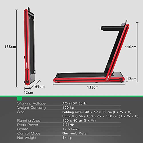 2-In-1 Folding Electric Treadmill with APP Control (Red)